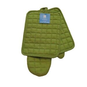 Essential Home, Kitchen Set, Green, Oven Mitt, 2 Pot Holders, New
